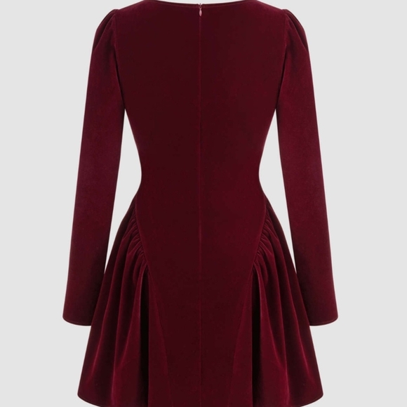 Cider Deep Red Velvet Long Sleeve Dress - Picture 3 of 4